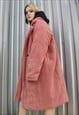 FLEECE TRENCH JACKET IN PASTEL PINK FAUX FUR FLUFFY MAC COAT