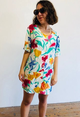 BUTTON UP TROPICAL TSHIRT DRESS