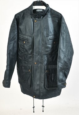 Vintage 90s faux leather parka coat in black