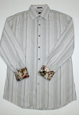 PAUL SMITH LUXURY SIGNATURE STRIPE FLORAL CUFFS SHIRT.