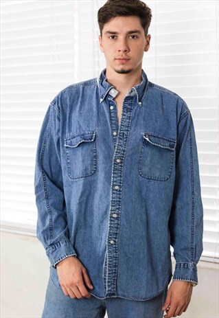 VINTAGE TOMMY HILFIGER DENIM SHIRT LOGO 90S XL 18.0