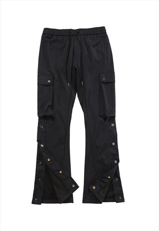 TEARAWAY PANTS EXTERNAL POCKETS CARGO JOGGERS IN BLACK