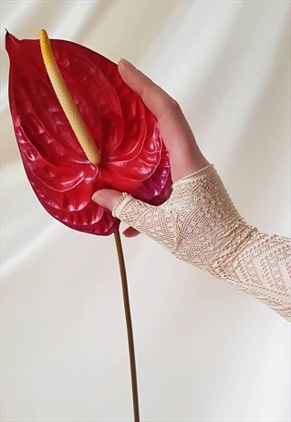 ANTIQUE EDWARDIAN KNITTED SILK FINGERLESS GLOVES