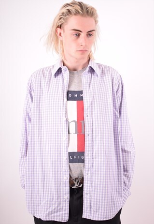 YVES SAINT LAURENT MENS VINTAGE SHIRT LARGE PURPLE CHECK 90S