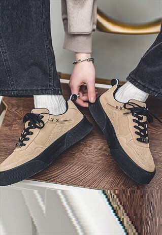 CHUNKY SOLE SUEDE TRAINERS RETRO PLATFORM SNEAKERS IN BROWN 