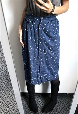 Deep Blue Cute Vintage Midi Polka Dot Skirt 