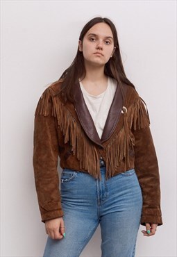 Vintage L Fringe Jacket Suede Leather Western Cowboy Coat
