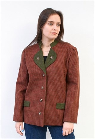 VINTAGE WOMEN'S L XL JACKET TRACHTEN WOOL CARDIGAN CHECK