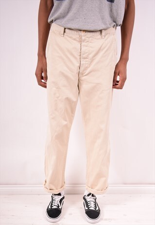 REPLAY MENS VINTAGE TROUSERS W36 L32 BEIGE 90S