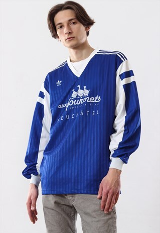 VINTAGE ADIDAS ORIGINALS TOP SHIRT 80S BLUE LONG SLEEVE