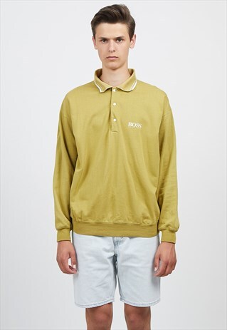 VINTAGE MUSTARD YELLOW HUGO BOSS PULLOVER SWEATSHIRT