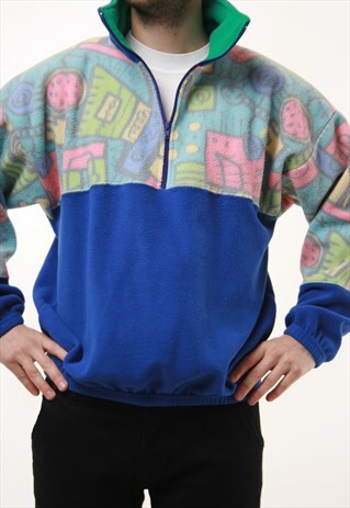 90S VINTAGE MULTICOLOR 1/4 ZIP FLEECE ANORAK 14982
