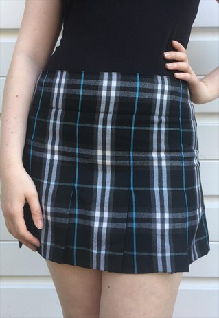 WOMENS BURBERRY SKIRT BLUE NOVA CHECK HIPSTER PLEATED SKIRT