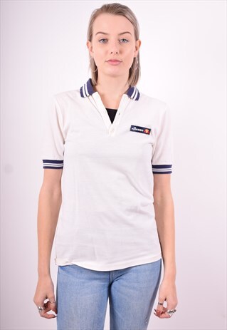 ELLESSE WOMENS VINTAGE POLO SHIRT SMALL WHITE 90'S