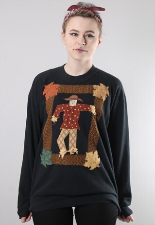 VINTAGE SCARECROW PRINT USA SWEATSHIRT JUMPER LARGE