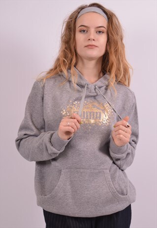 PUMA WOMENS VINTAGE HOODIE JUMPER LARGE GREY 90S