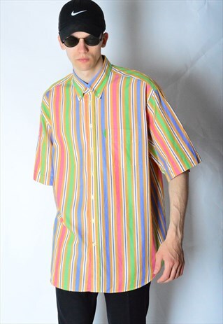 VINTAGE 90S COLOURFUL STRIPED SHORT SLEEVE SHIRT