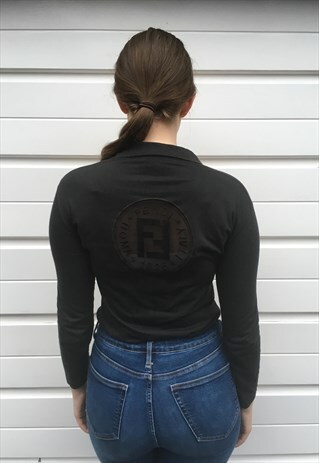 WOMENS VINTAGE FENDI SHIRT LONG SLEEVE BUTTON UP BLACK TOP
