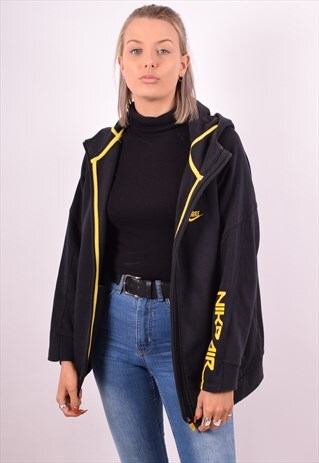 NIKE WOMENS VINTAGE HOODIE JACKET LARGE BLACK 90S