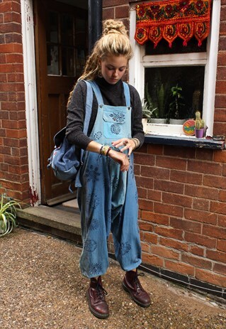 FAIRTRADE BLUE PATCHWORK HIPPIE DUNGAREES