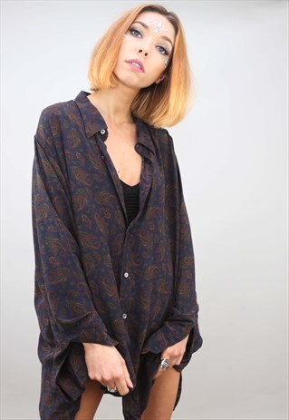 VINTAGE 80S 90S OVERSIZED LONG SLEEVE PATTERNED SHIRT