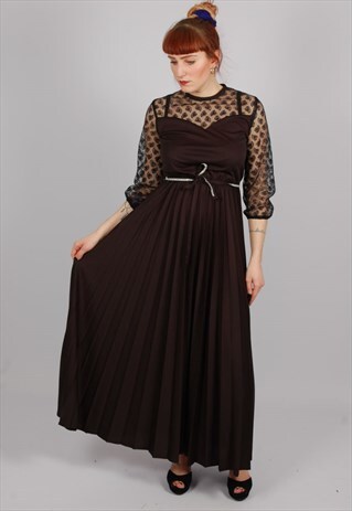 VINTAGE BLACK MAXI DRESS WITH LACE TOP AND SLEEVES