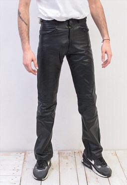 Vintage Men's W28 L33 Real Leather Pants Trousers Bottoms 