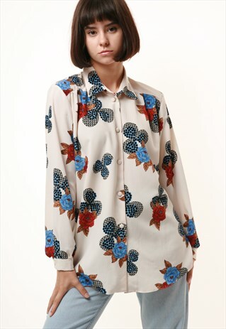 80S VINTAGE OVERSIZED FLORAL PRINT SHIRT BLOUSE 1113