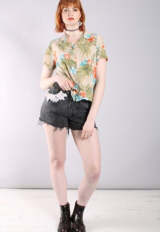 VINTAGE 90S HAWAIIAN FLORAL PATTERNED SHIRT BLOUSE