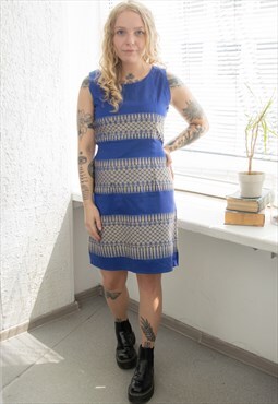 Vintage 80's Blue Embroidered Mini Dress