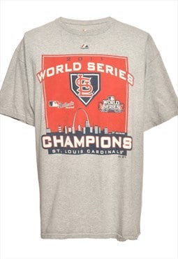 Vintage Grey Majestic World Series Printed T-shirt - XL