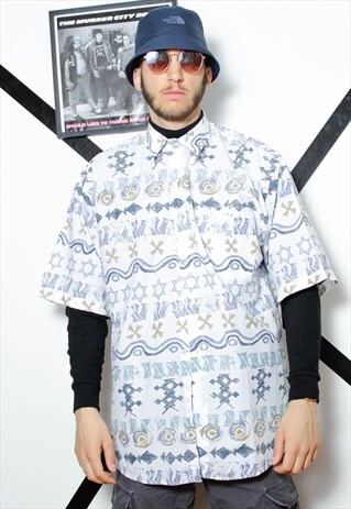 80S VINTAGE 90S GRUNGE GRAPHIC MOTIF OVERSIZED WHITE SHIRT