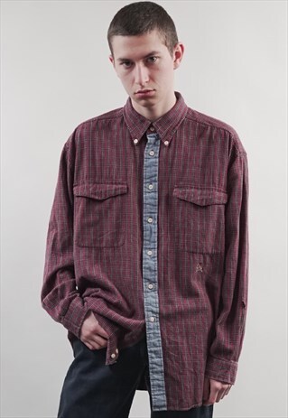 VINTAGE 90'S TOMMY HILFIGER DARK RED TARTAN SHIRT
