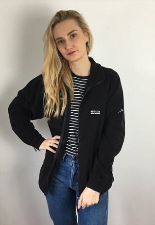 VINTAGE REGATTA FULL ZIP FLEECE JACKET UNISEX BLACK & WHITE