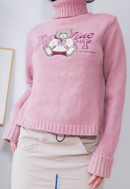Vintage Y2K Kidcore Teddy Bear Embroidery Sweater