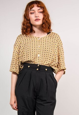 VTG 90'S COLOURFUL CHECK PATTERN SHORT SLEEVE SHIRT BLOUSE