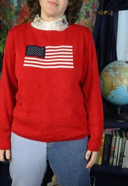 Vintage Retro 90s America American USA Flag Jumper Sweater