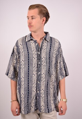 VINTAGE CRAZY PRINT ABSTRACT SHIRT BLUE