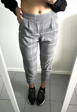 Cropped Houndstooth Printed Preppy Casual Street Pants S