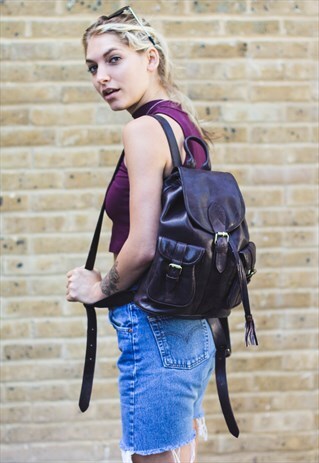 BROWN LEATHER RUCKSACK BACKPACK WITH POCKETS