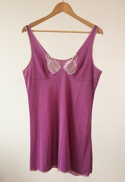 Vintage 70s Pink with Lilac Trim Slip Dress