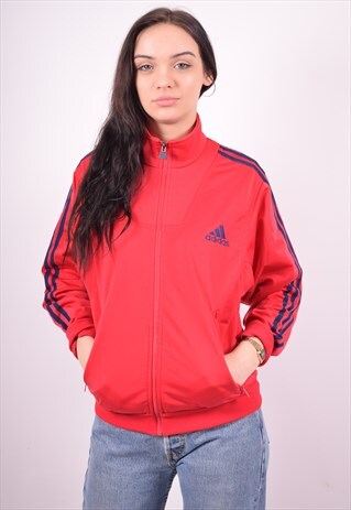 ADIDAS WOMENS VINTAGE TRACKSUIT TOP JACKET LARGE RED 90'S