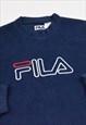 VINTAGE 90S FILA EMBROIDERED LOGO CREW-NECK FLEECE IN NAVY
