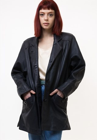 80s Vintage Leather Jacket 80s Leather Trench Coat 5001 | Moodshop ...