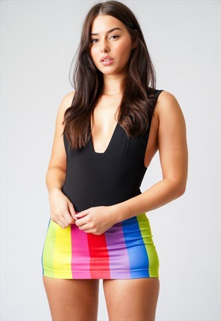 HELEN RAINBOW MULTICOLOUR BODYCON MINI SKIRT