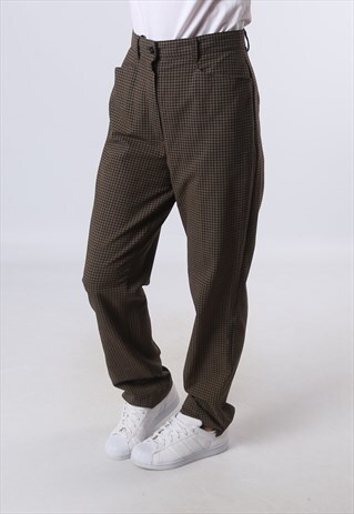 HIGH WAISTED TROUSERS CHECKED WIDE TAPERED UK 10 - 12 (O4M)