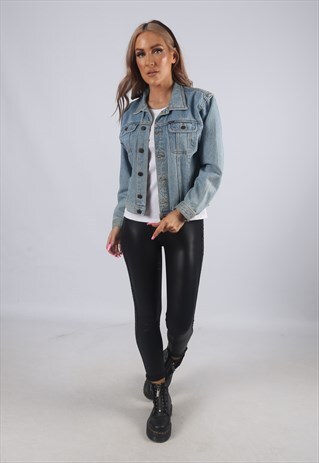 VINTAGE DENIM JACKET FITTED ROCKY UK 8 XS (C3P)