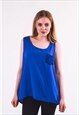 SLEEVELESS VEST TOP WITH FLORAL CROCHET BACK IN BLUE