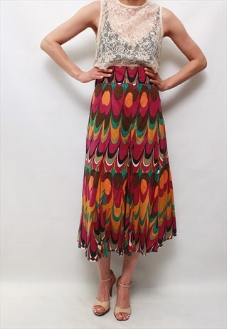VINTAGE 90' BEAUTIFUL AMAZING HIPPIE COLORFUL MIDII SKIRT