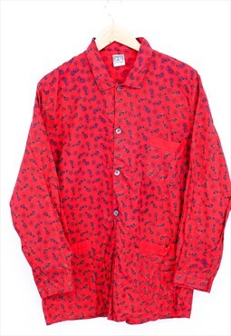 Vintage Abstract Pattern Shirt Red Long Sleeve Button Up 90s